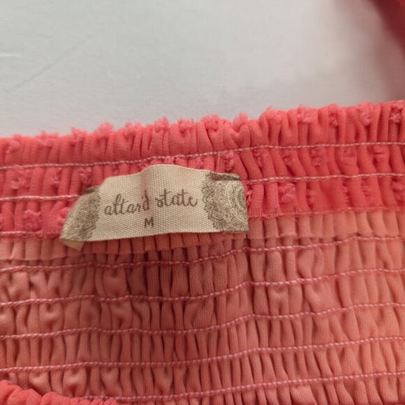 Altar’d State Puff-Sleeve Tiered Swiss-Dot Mini Dress Coral Size Medium - Picture 6 of 7